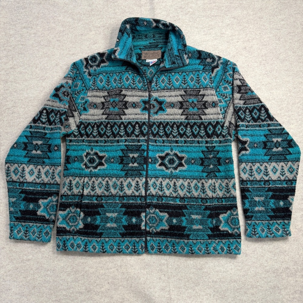 Bear Ridge Outfitters Southwestern Fleece Jacket XXL Turquoise Black USA Made
